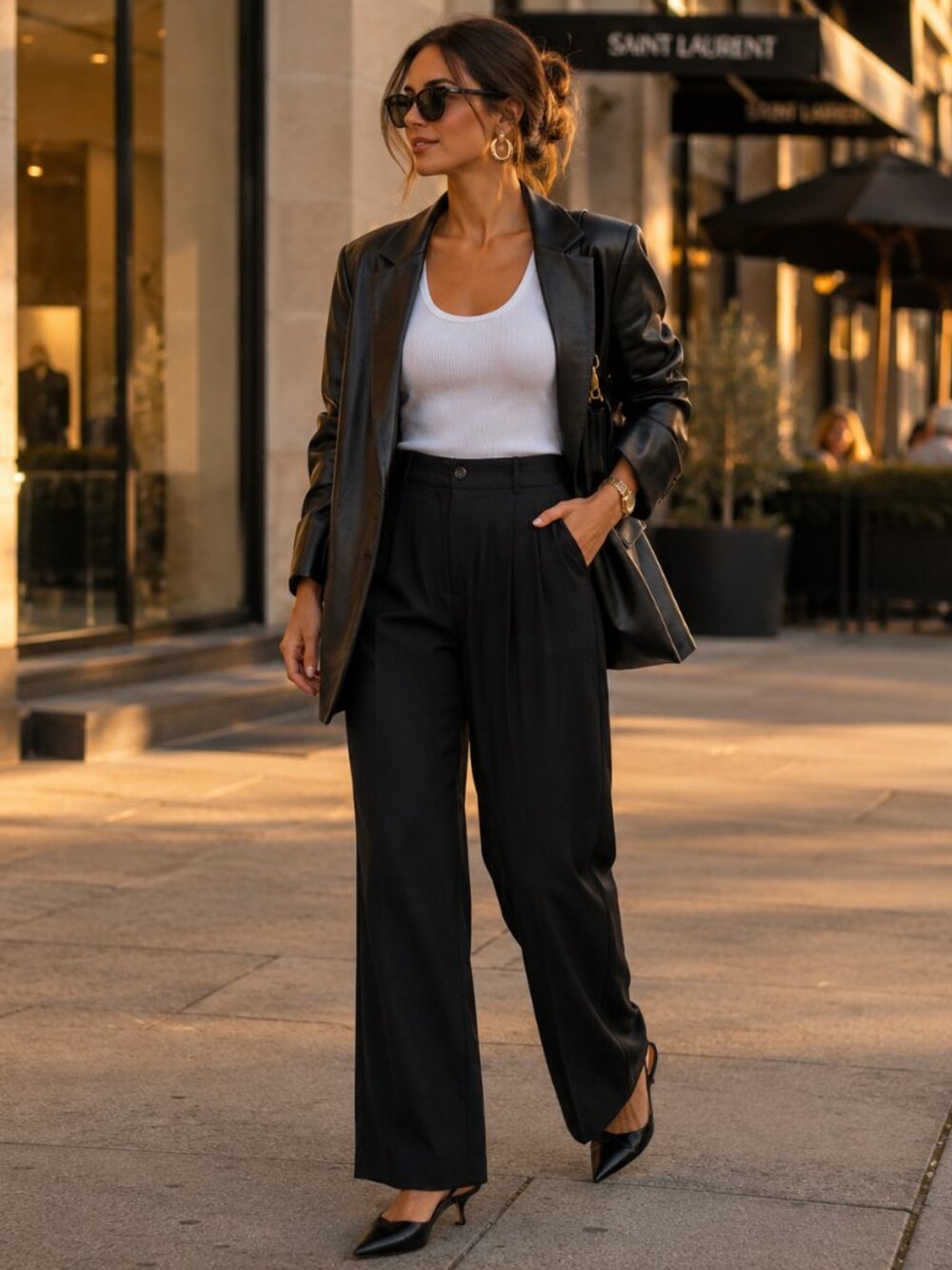 Zara High Rise Wide Leg Pleated Trousers | Black | Medium